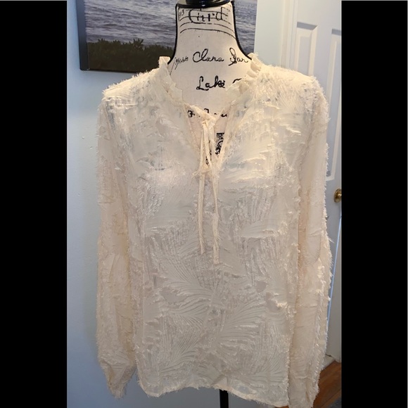NEW! TIÈ NECK FRILL DISTRESSED APRICOT BLOUSE - Picture 6 of 9